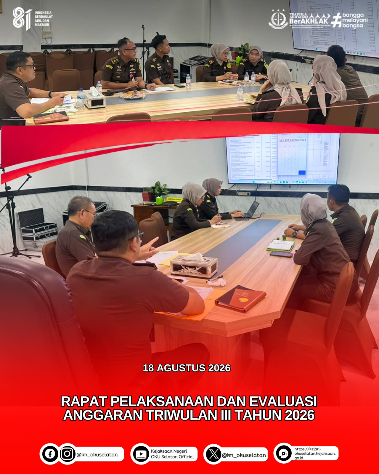 Rapat Pelaksanaan dan Evaluasi Anggaran Triwulan III Tahun 2026 Kejari OKU Selatan