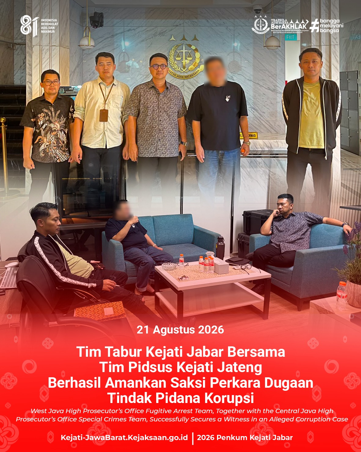 Tim Tabur Kejati Jabar Bersama Tim Pidsus Kejati Jateng Berhasil Amankan Saksi Perkara Dugaan Tipikor