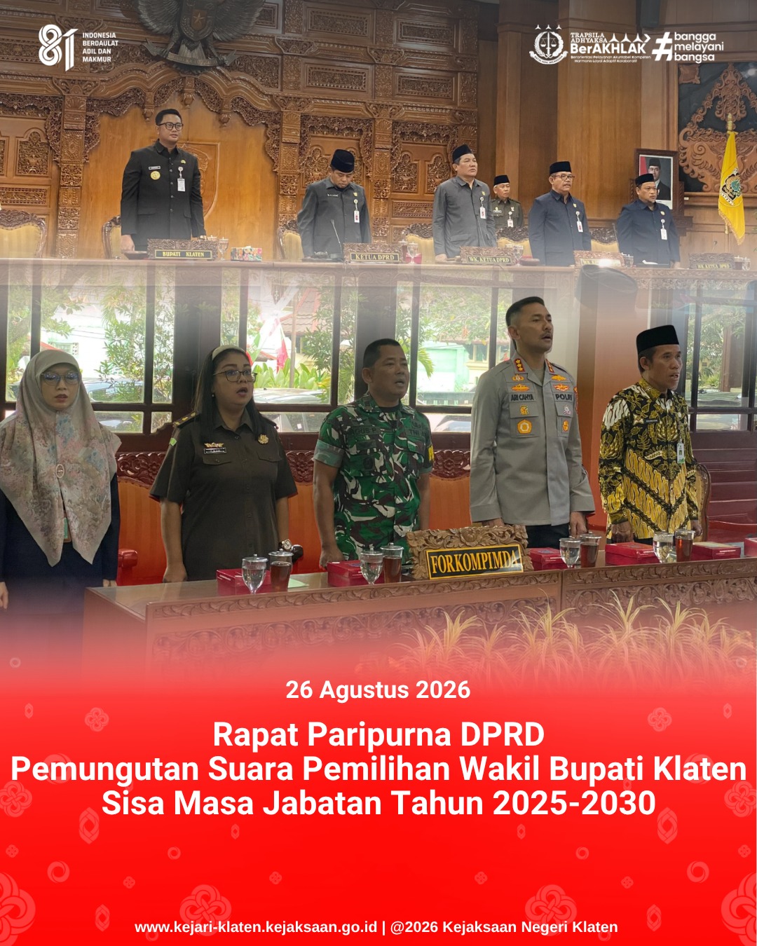 Rapat Paripurna DPRD Pemungutan Suara Pemilihan Wakil Bupati Klaten Sisa Masa Jabatan Tahun 2025-2030