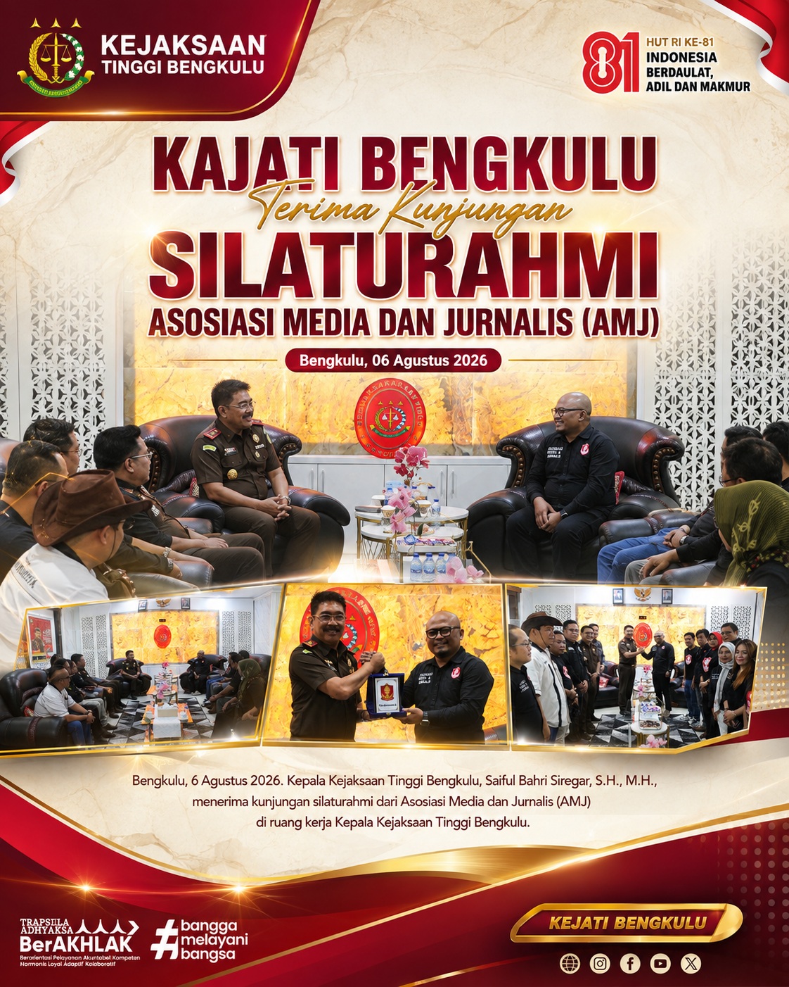 Kajati Bengkulu Terima Kunjungan Silaturahmi Asosiasi Media dan Jurnalis AMJ)