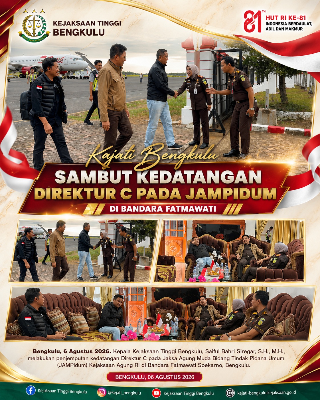 Kajati Bengkulu Sambut Kedatangan Direktur C pada JAMPidum di Bandara Fatmawati