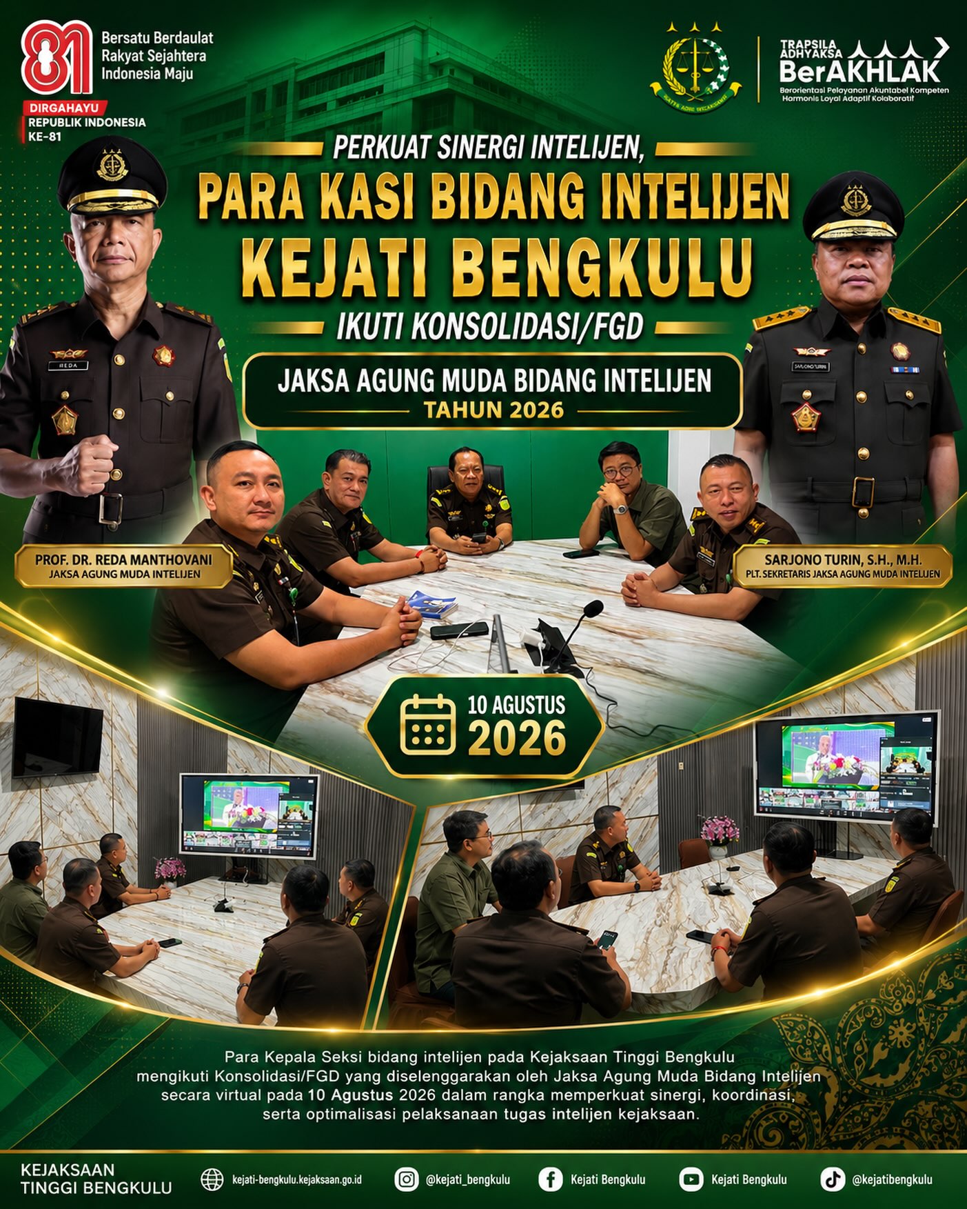 Perkuat Sinergi Intelijen Para Kasi Bidang Intelijen Kejati Bengkulu Ikuti Konsolidasi FGD