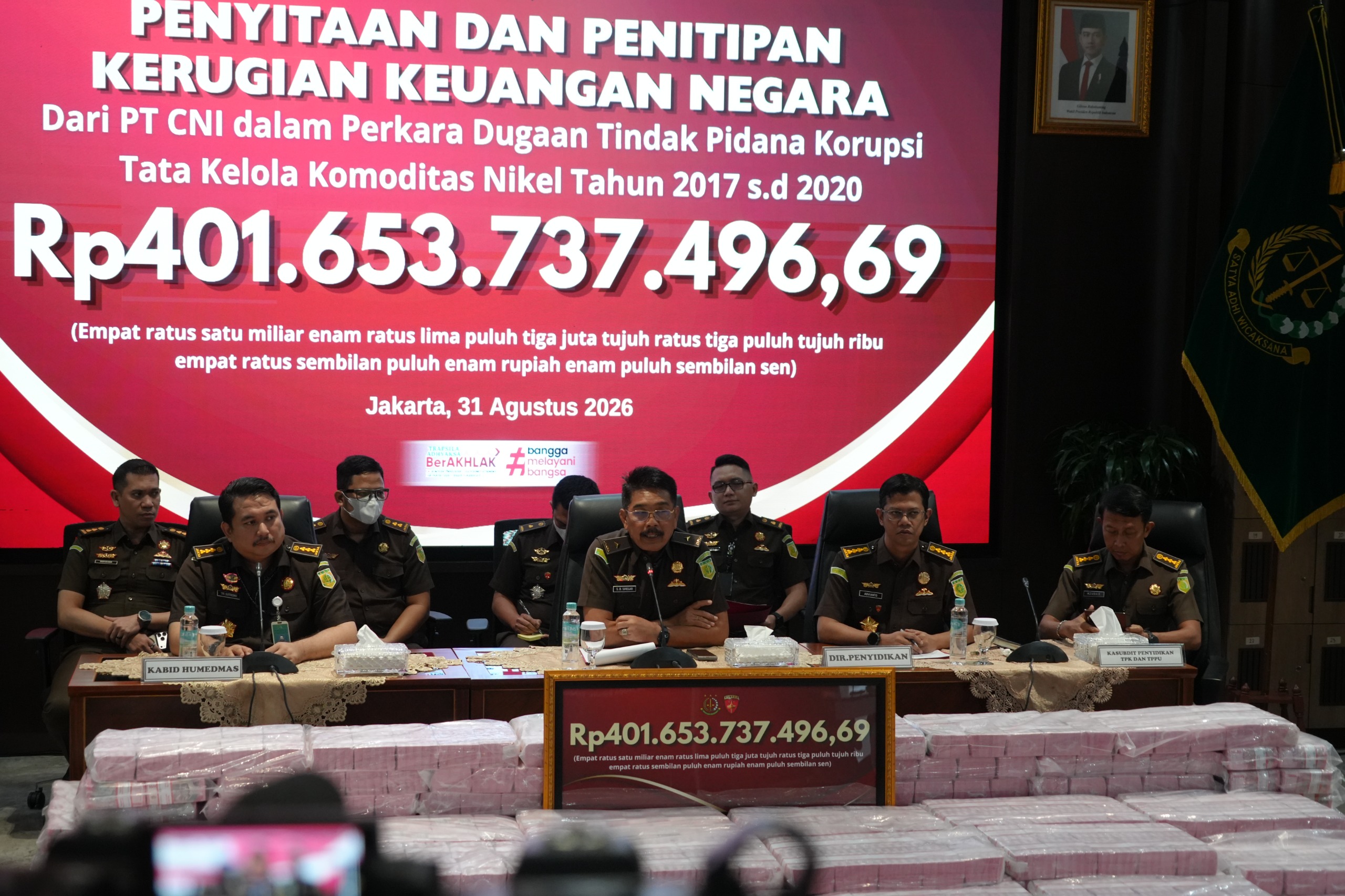 Penyidik JAM PIDSUS Terima Penyerahan  Kerugian Keuangan Negara PT CNI Senilai Rp401 Miliar Perkara Tata Kelola Nikel