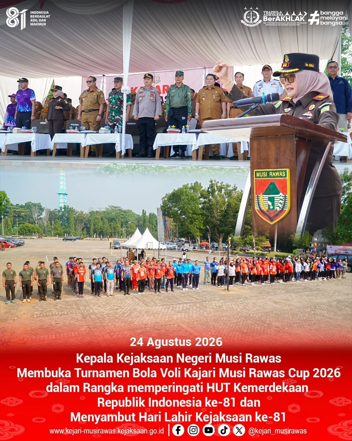 Kepala Kejaksaan Negeri Musi Rawas Dr Ema Siti Huzaemah Ahmad SH MH Membuka Turnamen Bola Voli Kajari Musi Rawas Cup 202