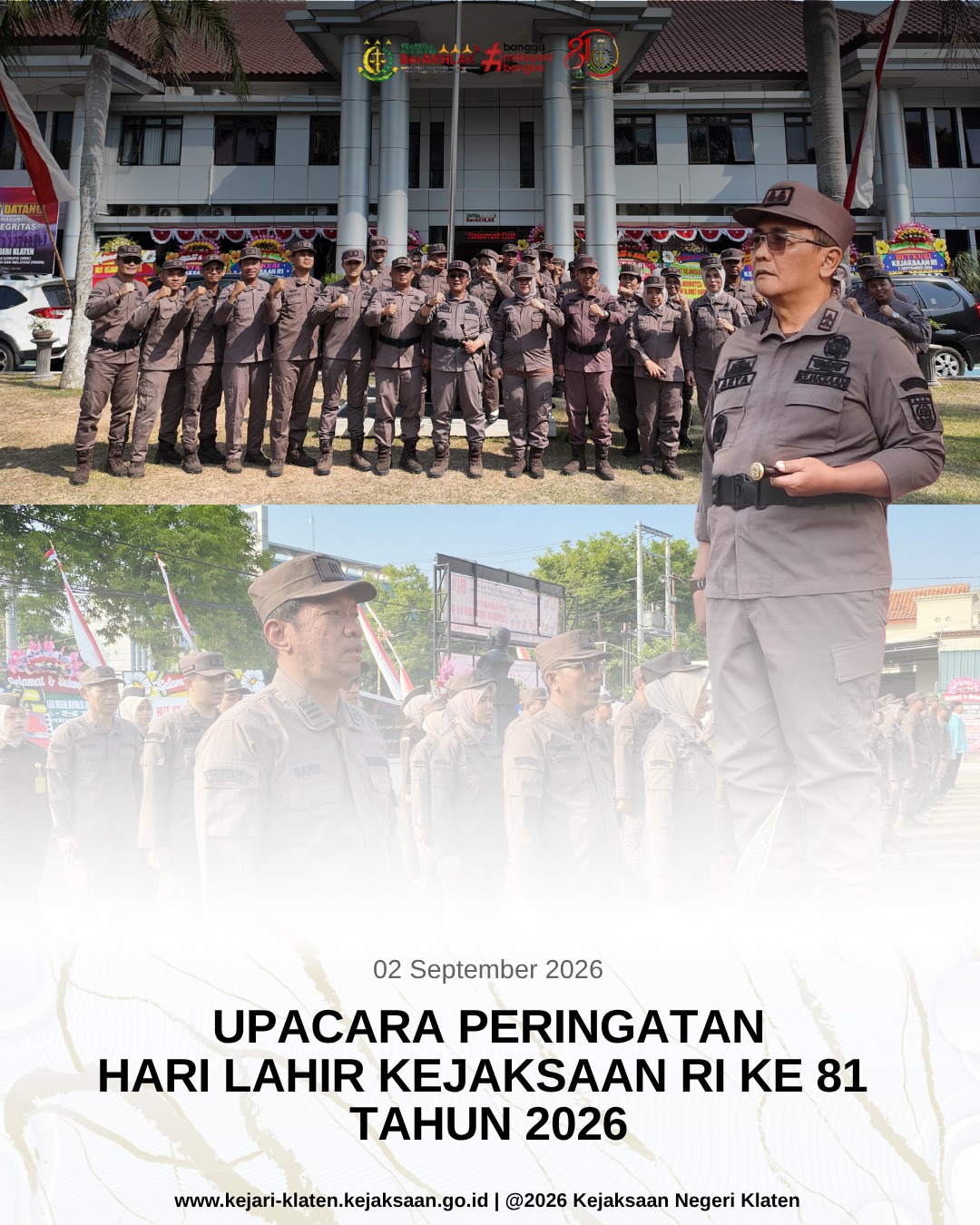 Upacara Peringatan Hari Lahir Ke-81 Kejaksaan Republik Indonesia Tahun 2026 di Halaman Kantor Kejaksaan Negeri Klaten