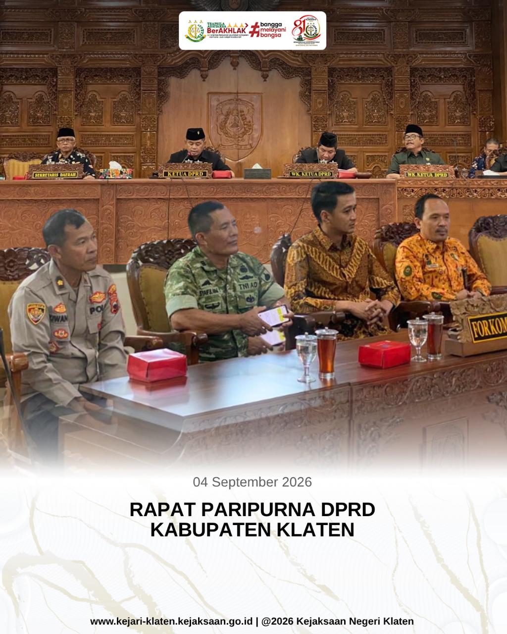 Rapat Paripurna DPRD Penyampaian Pandangan Umum Fraksi terhadap Rancangan Peraturan Daerah tentang Perubahan Anggaran Pendapatan dan Belanja Daerah Kabupaten Klaten Tahun 2026