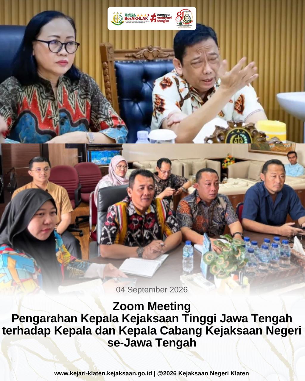 zoom meeting pengarahan Kepala Kejaksaan Tinggi Jawa Tengah terhadap Kepala dan Kepala Cabang Kejaksaan Negeri se-Jawa Tengah