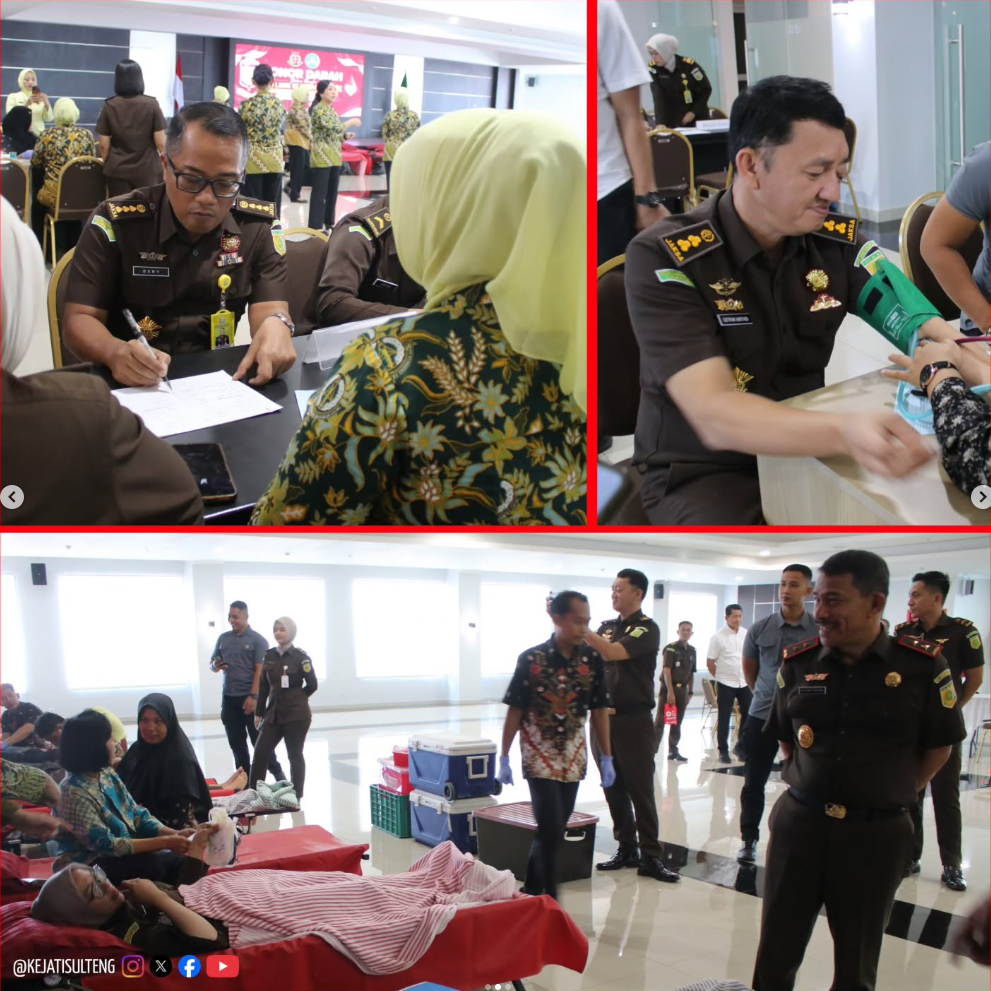 KEJATI SULAWESI TENGAH MENGGELAR KEGIATAN DONOR DARAH DALAM RANGKA MEMPERINGATI HARI LAHIR KEJAKSAAN RI KE - 81