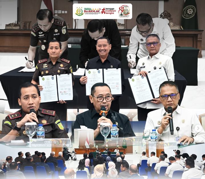 Perkuat Sinergi dan Kolaborasi Penegakan Hukum Penandatanganan Perjanjian Kerja Sama Antara Pengadilan Tinggi Bandung Kejati Jabar dan Kanwil Ditjenpas Jabar