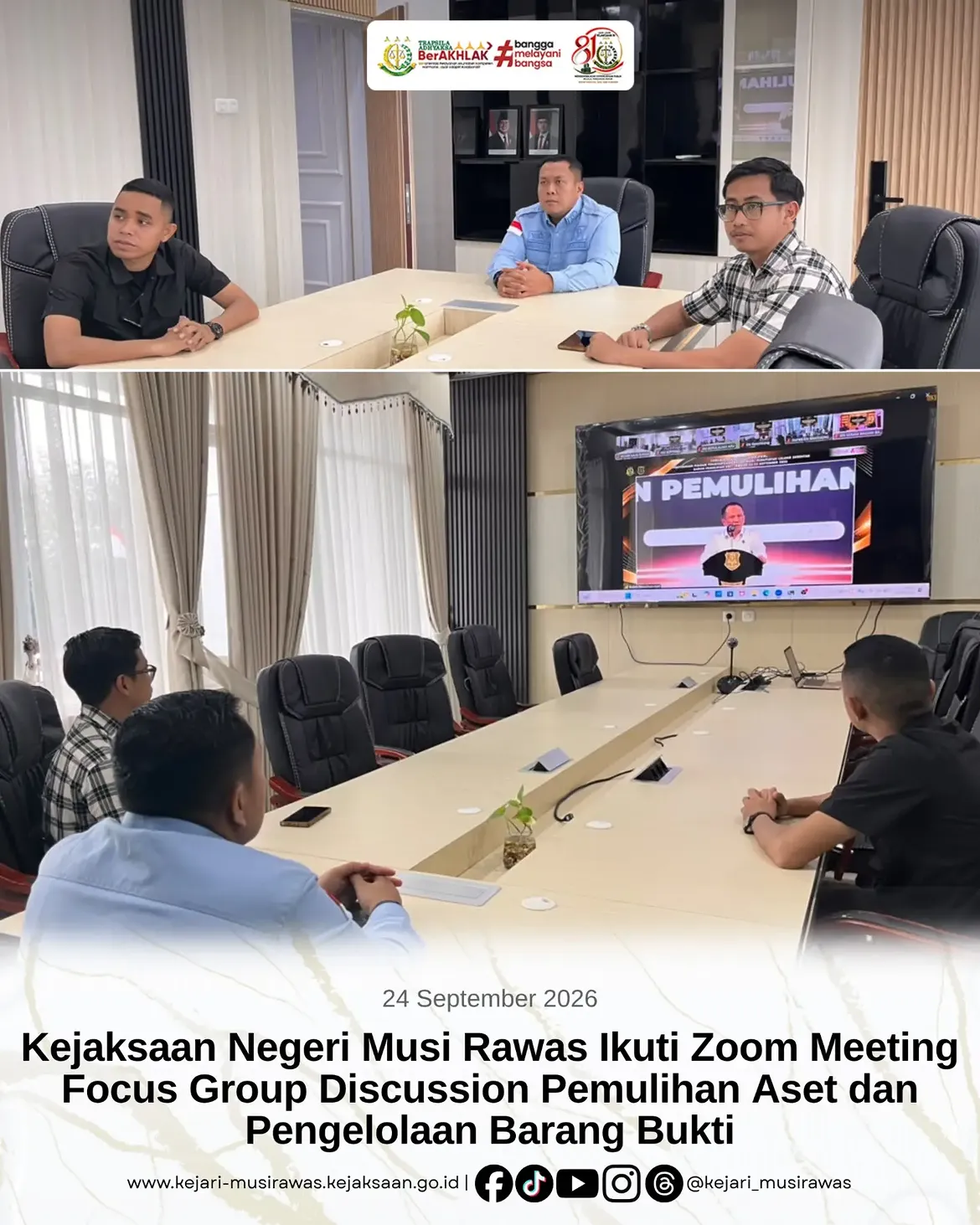 Plh Kejaksaan Negeri Musi Rawas Hendra Dwi Gunanda SH MH Ikuti Zoom Meeting Focus Group Discussion Pemulihan Aset dan Pengelolaan Barang Bukti