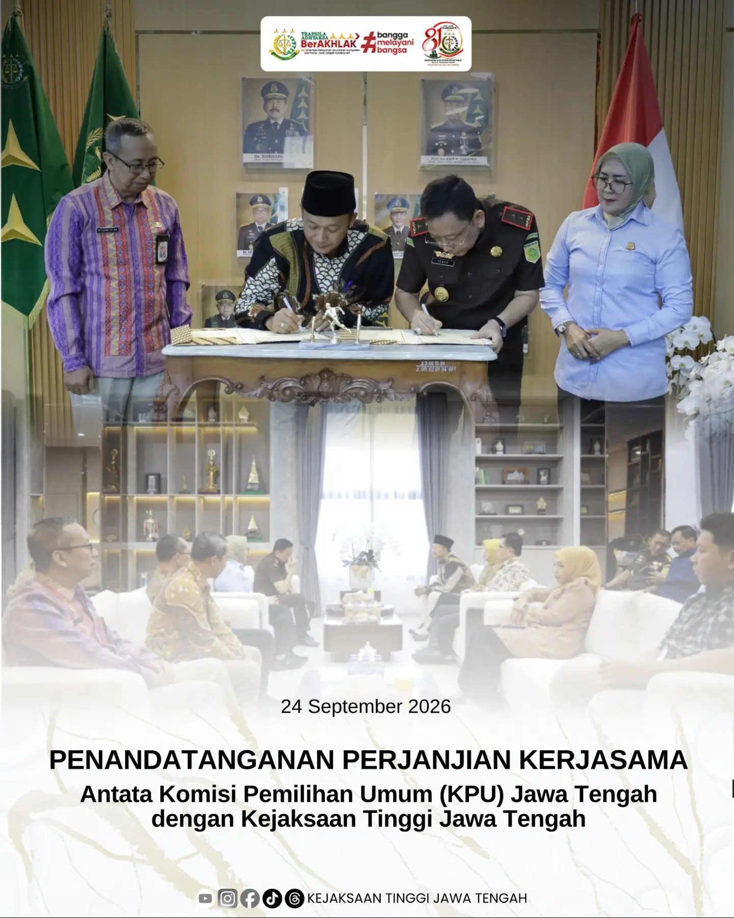Penandatanganan Perjanjian Kerjasama Antara KPU Jateng dengan Kejati Jateng