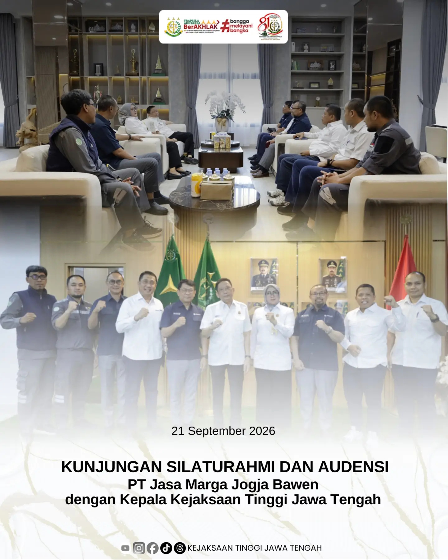 Kunjungan SIlaturahmi dan Audiensi PT Jasa Marga Jogja Bawen dengan Kajati Jateng