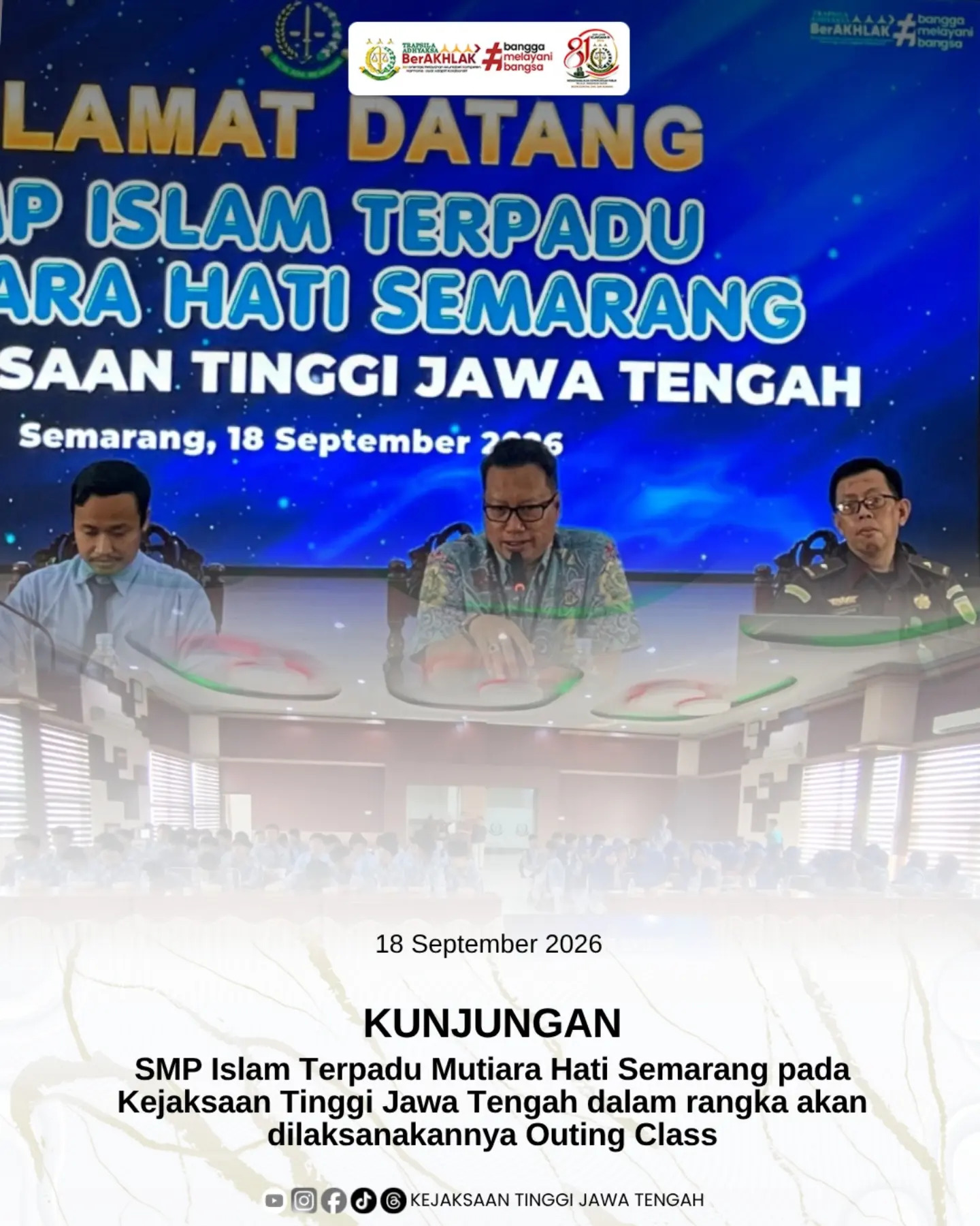 Kunjungan SMP Islam Terpadu Mutiara Hati Semarang di Kejati Jateng Dalam Rangka Outing Class
