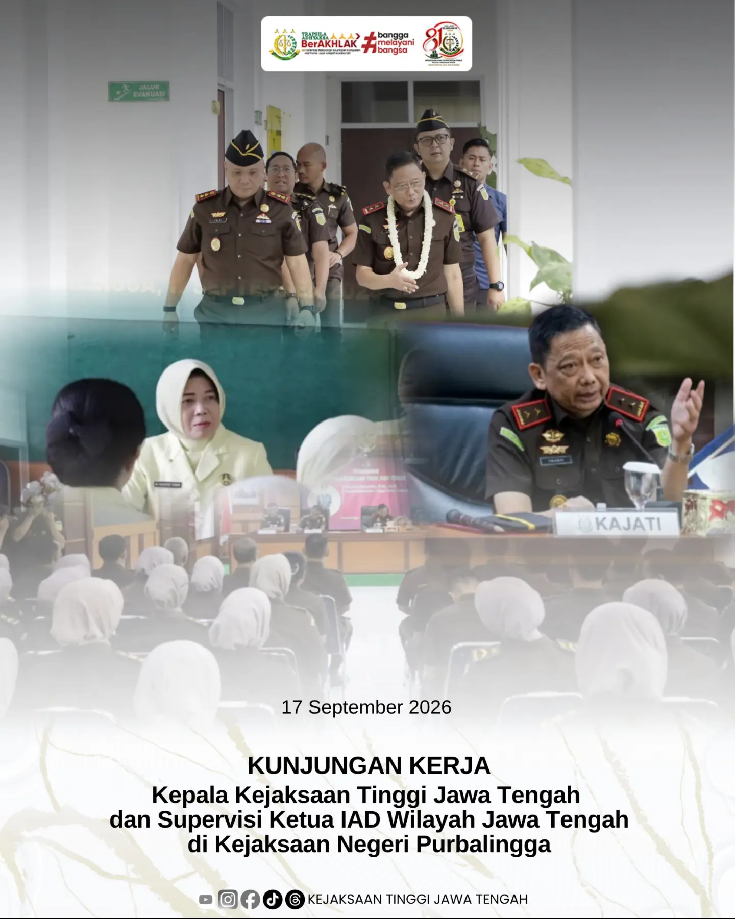 Kunker Kajati Jateng dan Supervisi Ketua IAD Wilayah Jateng di Kejari Purbalingga