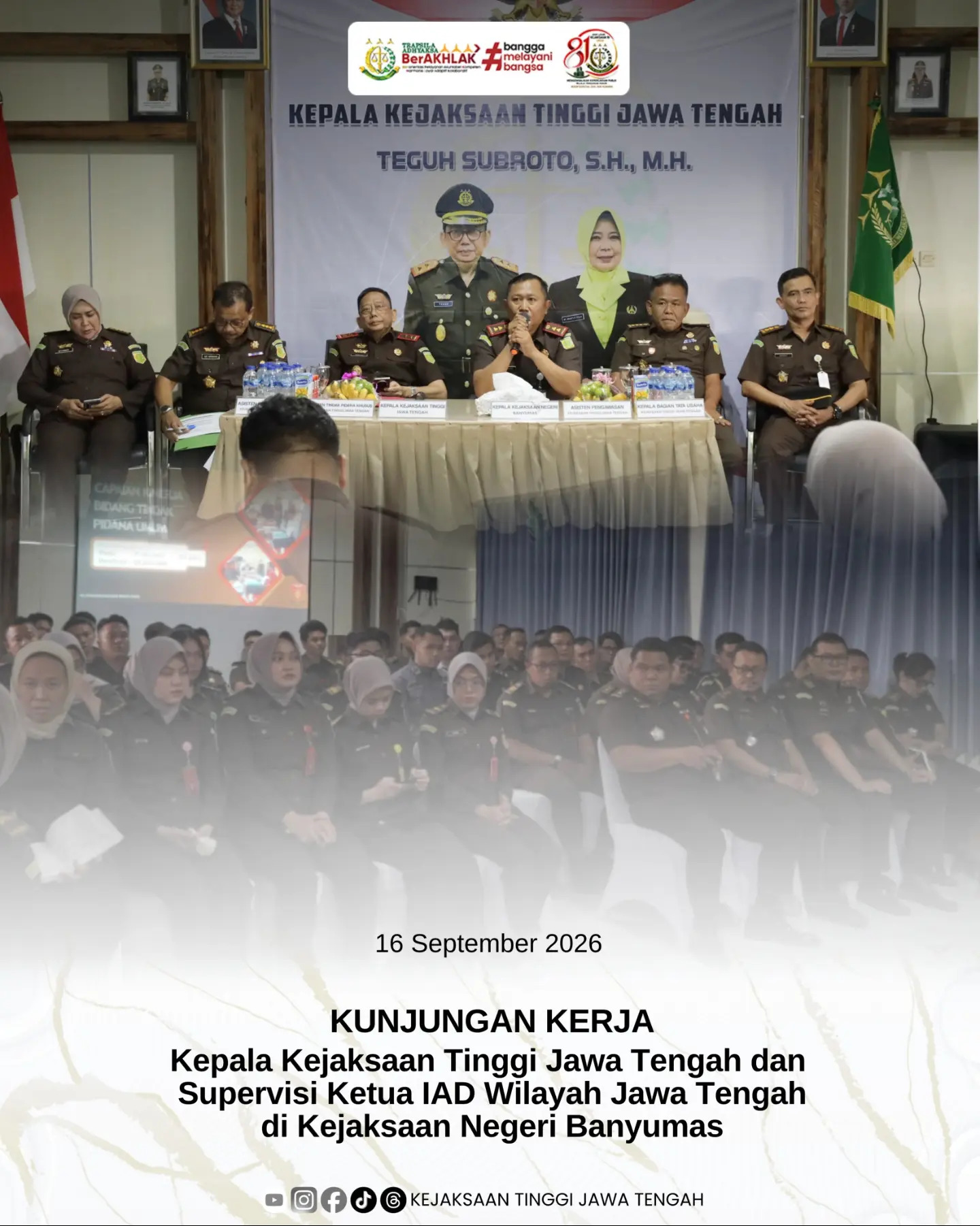 Kunker Kajati Jateng dan Supervisi Ketua IAD Wilayah Jateng di Kejari Banyumas