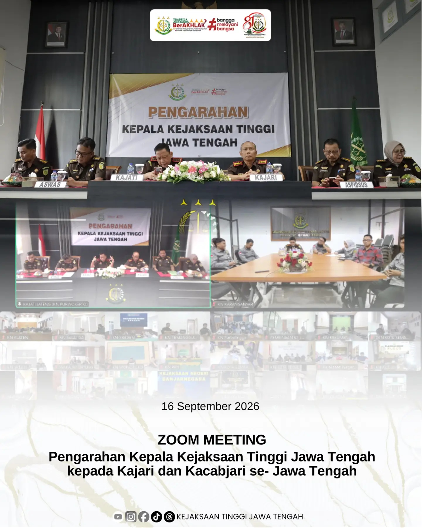 Pengarahan Kajati Jateng Kepada Seluruh Kajari dan Kacabjari di Wilayah Jateng