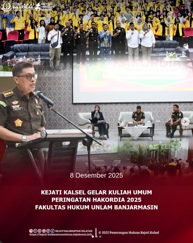 Kejaksaan Tinggi Kalimantan Selatan menyelenggarakan Kuliah Umum dalam rangka Peringatan Hari Antikorupsi Sedunia Hakordia) Tahun 2025