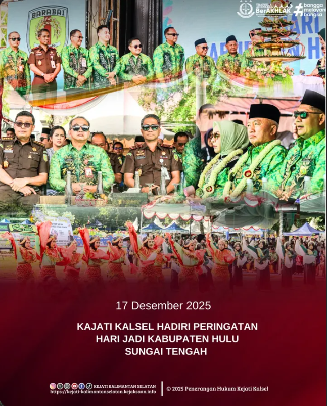 Kejaksaan Tinggi Kalimantan Selatan Tiyas Widiarto SH MH didampingi para Asisten pada Kejaksaan Tinggi Kalimantan Selatan menghadiri kegiatan Peringatan Hari Jadi Kabupaten Hulu Sungai Tengah