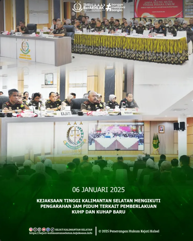 Kejaksaan Tinggi Kalimantan Selatan mengikuti kegiatan Pengarahan Jaksa Agung Muda Tindak Pidana Umum terkait berlakunya Kitab Undang-Undang Hukum Pidana KUHP) dan Kitab Undang-Undang Hukum Acara Pidana KUHAP)