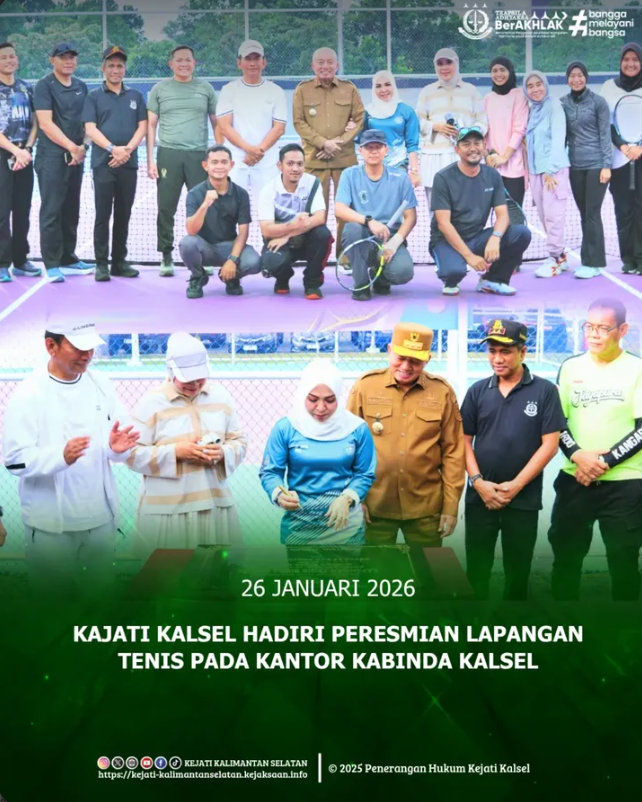 menghadiri kegiatan peresmian lapangan tenis yang dilaksanakan di lingkungan Kantor Kepala Badan Intelijen Daerah Kalimantan Selatan