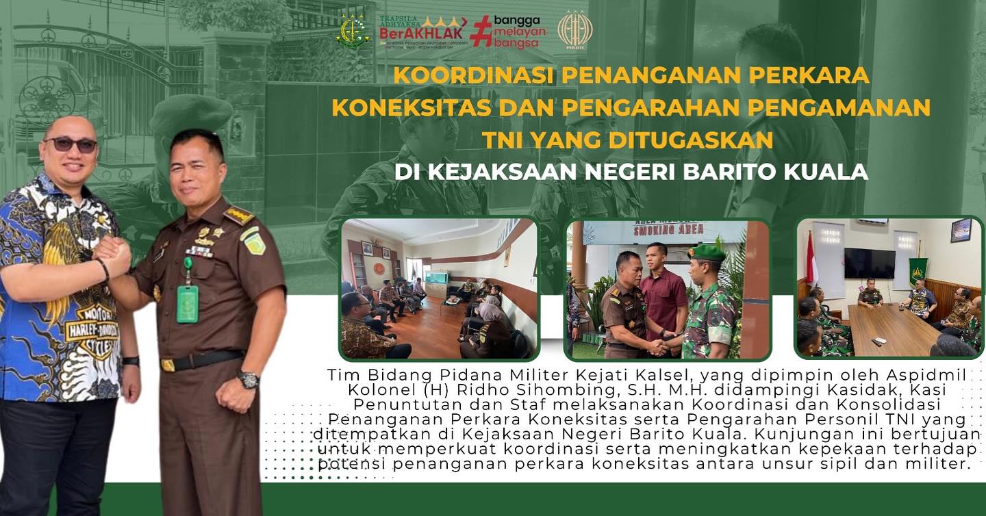 Tim Bidang Pidana Militer Kejaksaan Tinggi Kalimantan Selatan yang dipimpin oleh Aspidmil Kolonel Laut H Ridho Sihombing