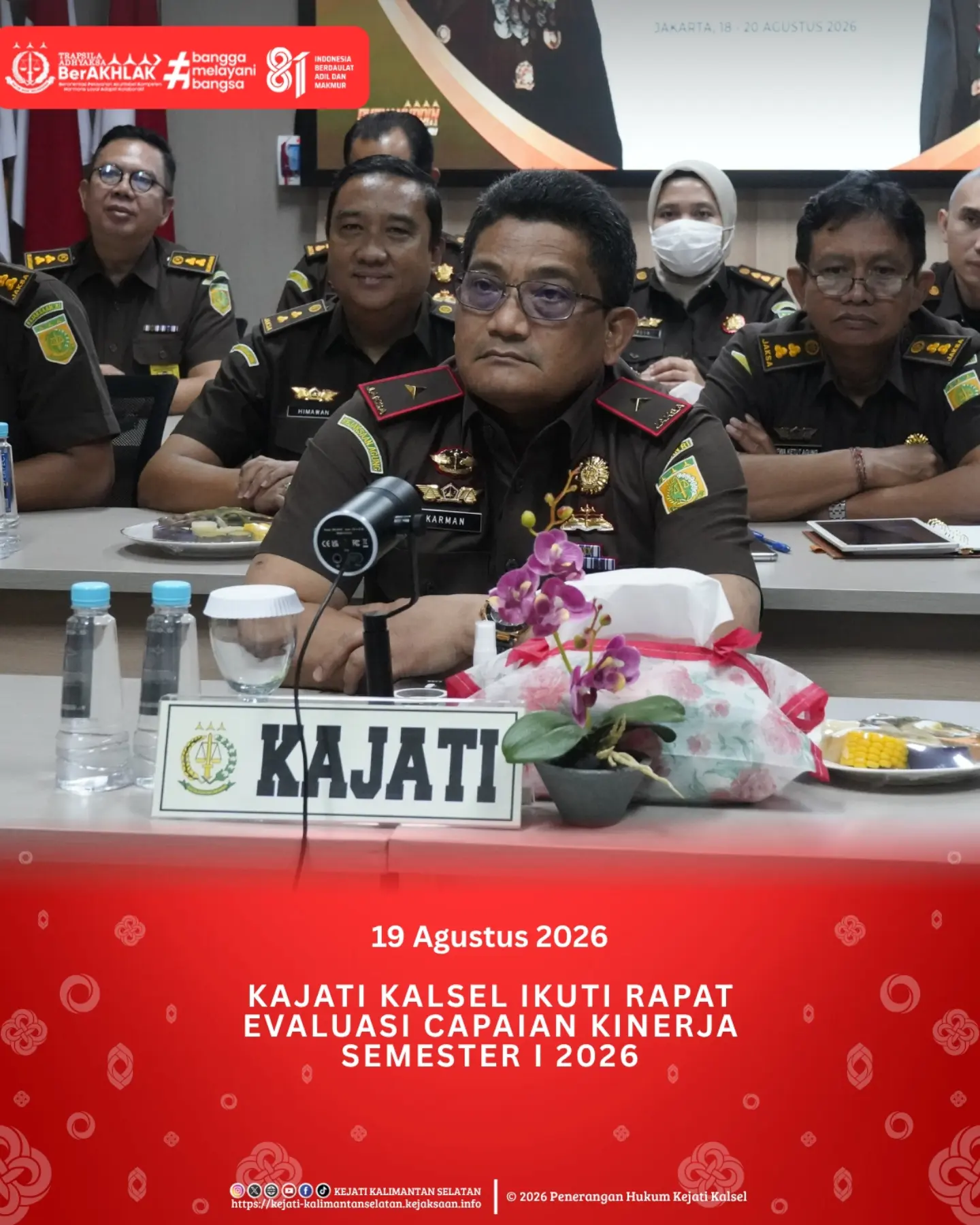 Kepala Kejaksaan Tinggi Kalimantan Selatan Sukarman Sumarinton SH MH mengikuti Rapat Evaluasi Capaian Kinerja