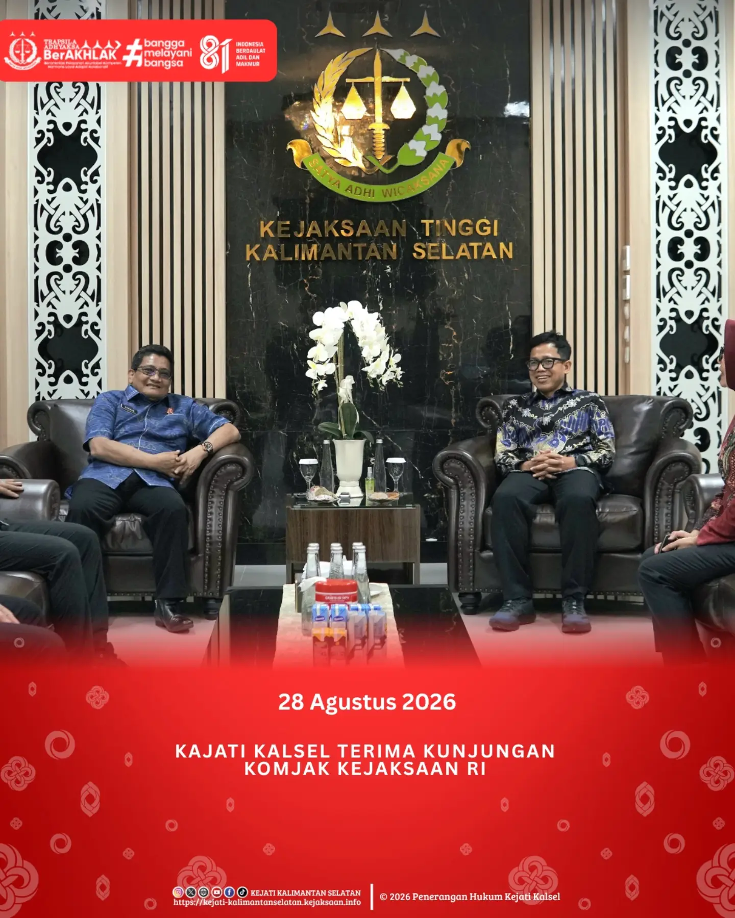 Kepala Kejaksaan Tinggi Kalimantan Selatan Sukarman Sumarinton SH MH menerima kunjungan Komisi Kejaksaan Republik