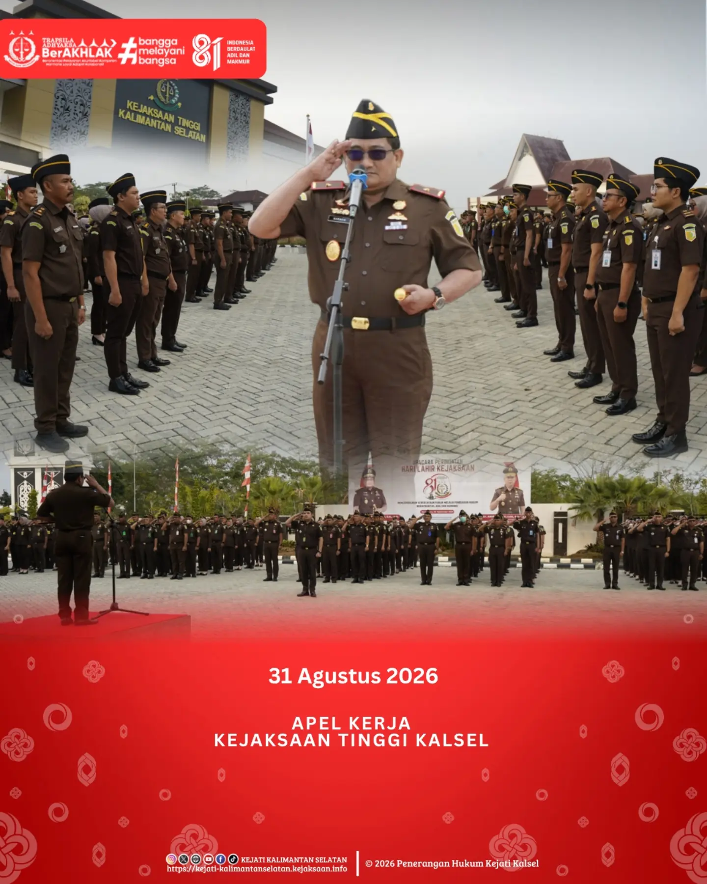 Kepala Kejaksaan Tinggi Kalimantan Selatan Sukarman Sumarinton SH MH bertindak sebagai penerima Apel Kerja yang