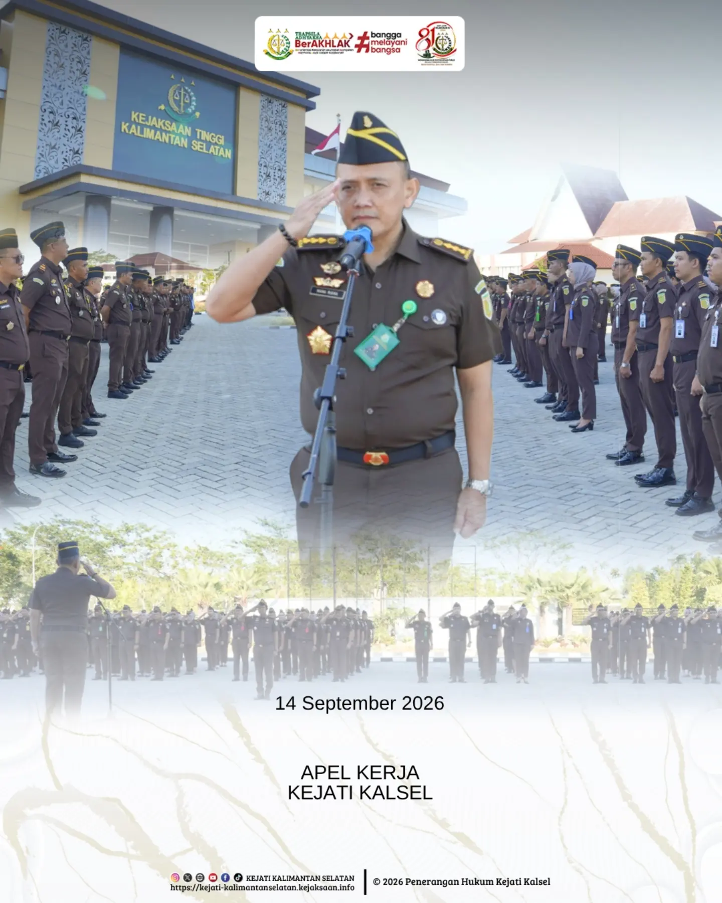 Banjarbaru 14 September 2026 – Kejaksaan Tinggi Kalimantan Selatan melaksanakan Apel Kerja di halaman Kantor Kejaksaan