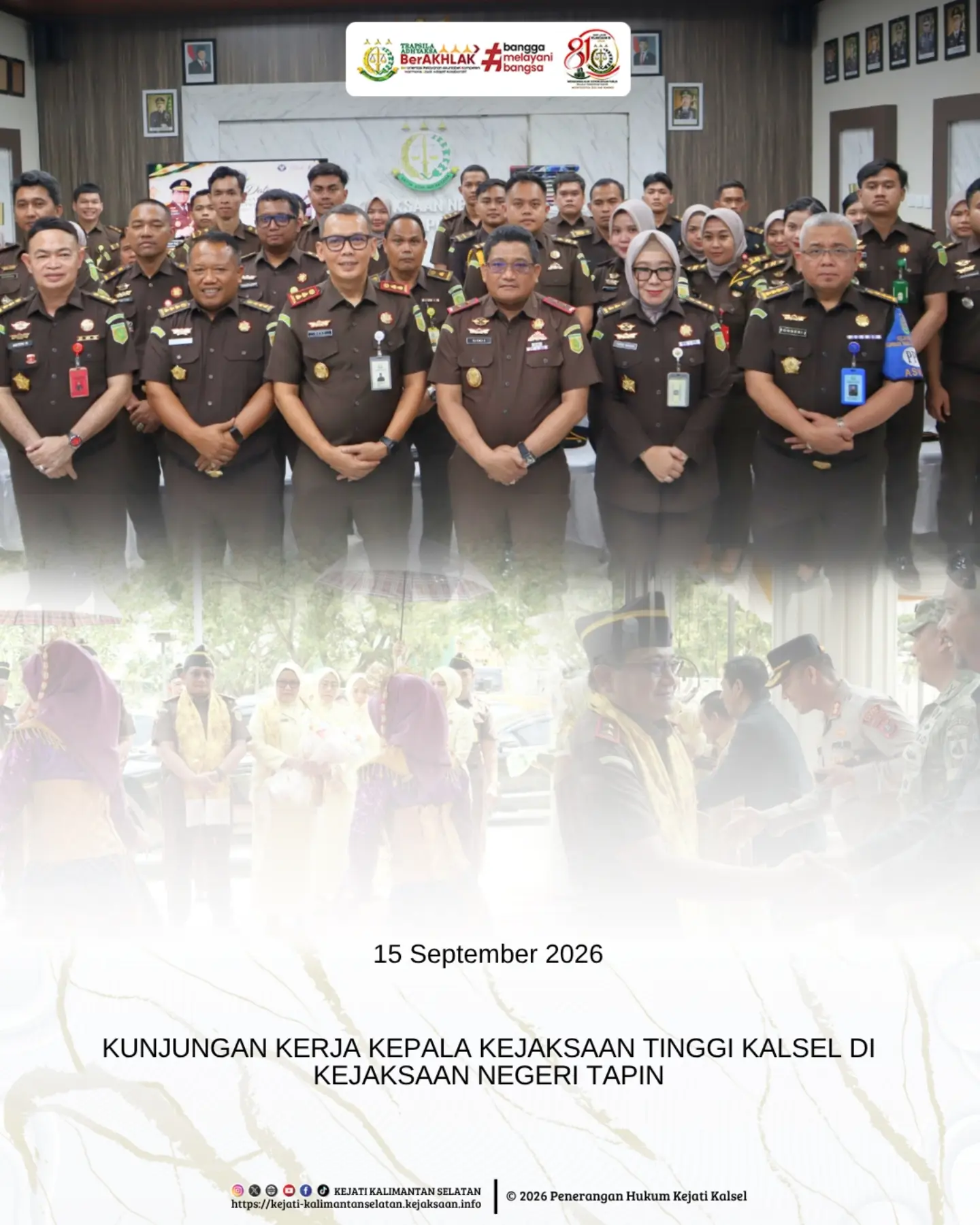 Rantau 15 September 2026 – Kepala Kejaksaan Tinggi Kalimantan Selatan Sukarman Sumarinton SH MH