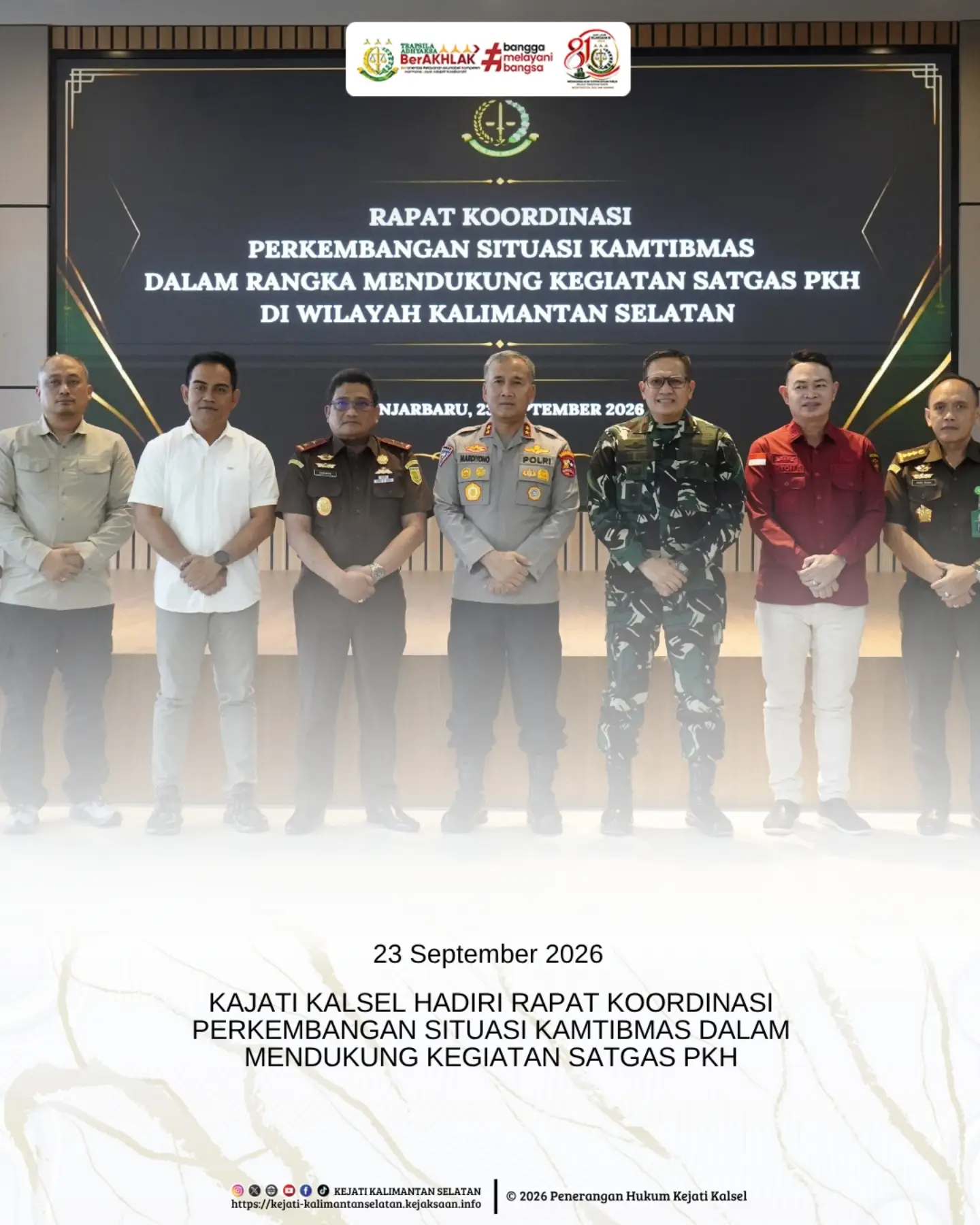 Banjarbaru Rabu 23 September 2026 – Kepala Kejaksaan Tinggi Kalimantan Selatan Sukarman Sumarinton SH MH