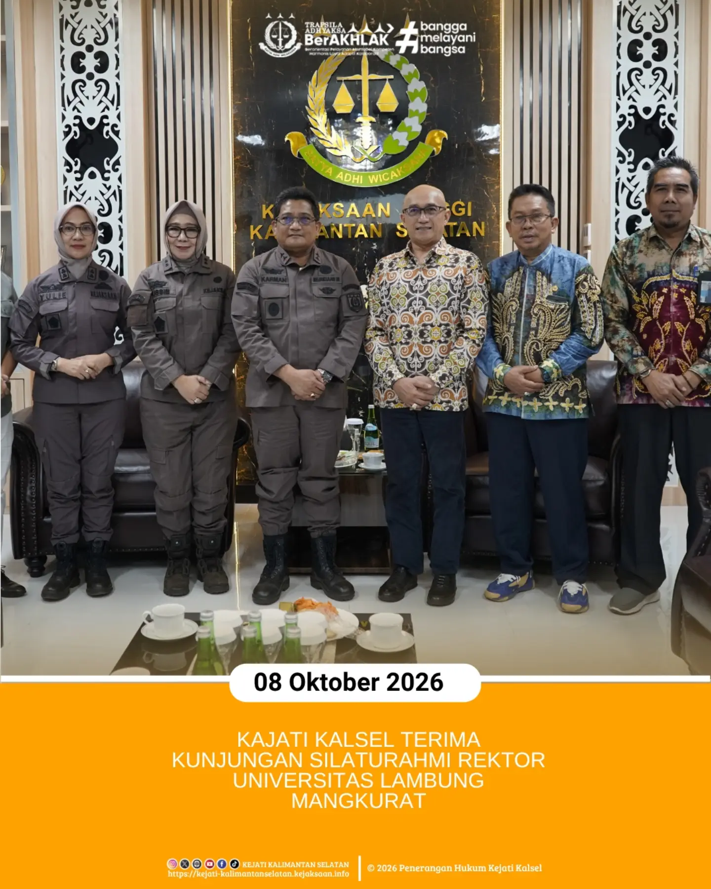 Banjarbaru 8 Oktober 2026 – Kepala Kejaksaan Tinggi Kalimantan Selatan Sukarman Sumarinton SH MH didampingi para
