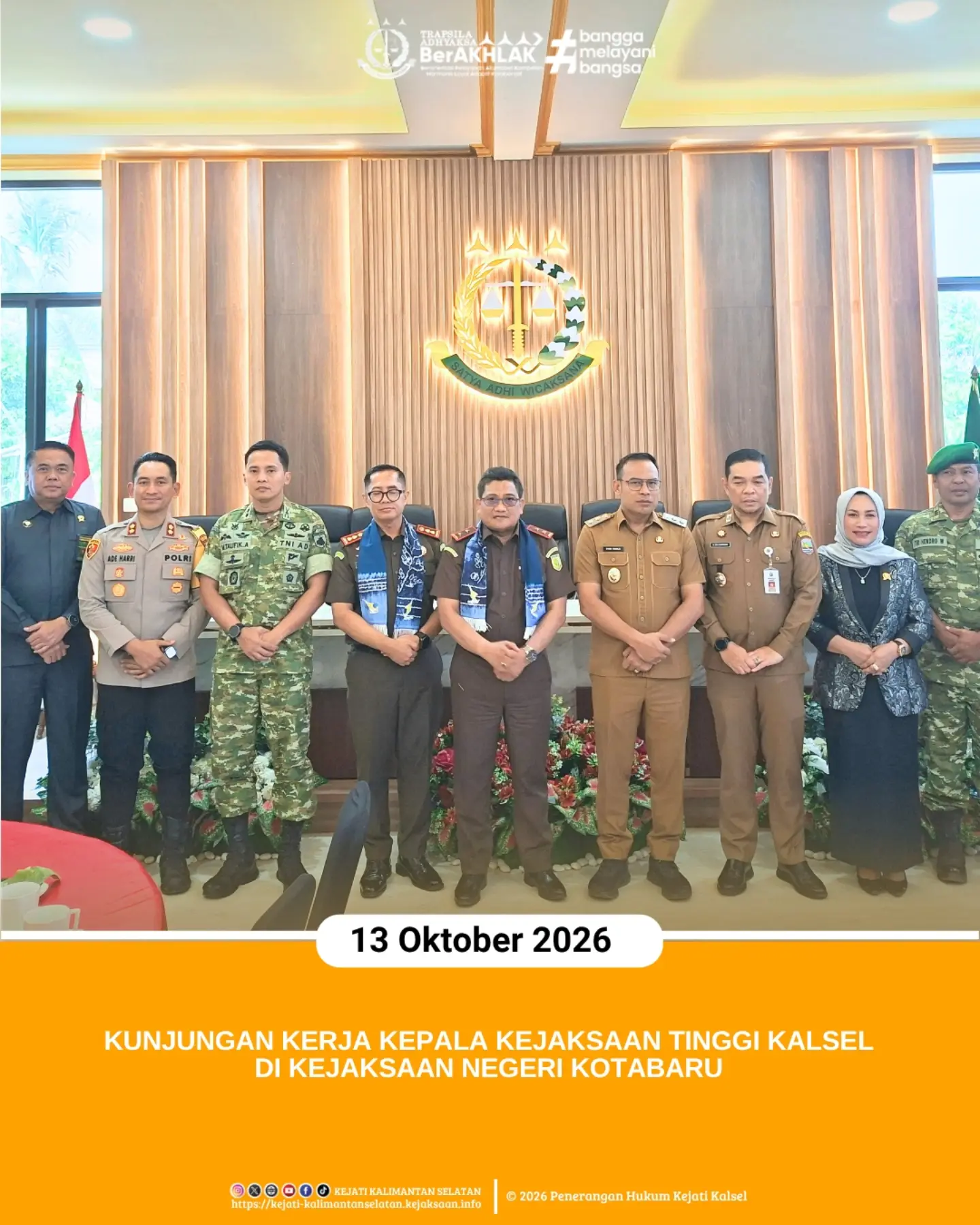 Kotabaru 13 Oktober 2026 – Kepala Kejaksaan Tinggi Kalimantan Selatan Sukarman Sumarinton SH MH